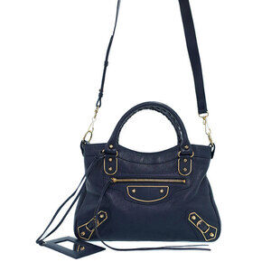 Balenciaga Metallic City Bag Black Leather